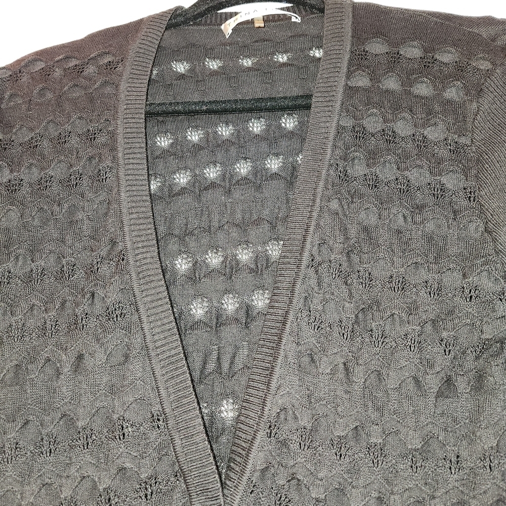 Trina Turk Shadow Sheer Black 3/4 Sleeve Button Down Cardigan Size L Rib Sleeves - Picture 6 of 11